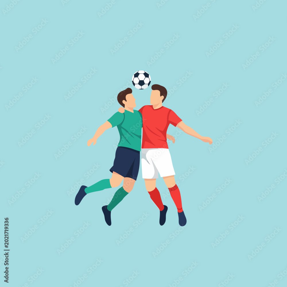 Obraz premium Soccer players jumping for header in competitive match