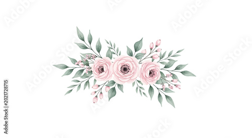 Watercolor blush pink rose bouquet with sage green foliage