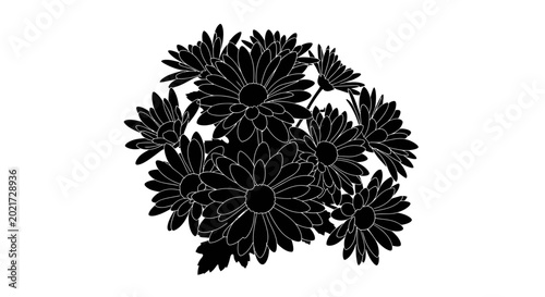 Black chrysanthemum flowers bouquet silhouette