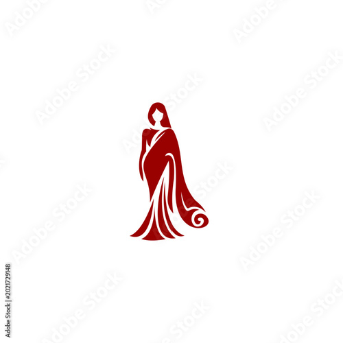 This is an elegant minimalist logo featuring the stylized silhouette of a woman wearing a traditional Indian saree (sari),