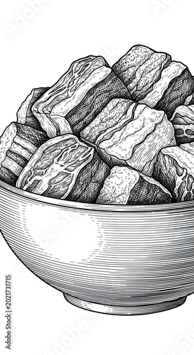 Black and White Illustration of Rolled Cabbage Leaves in a Bowl