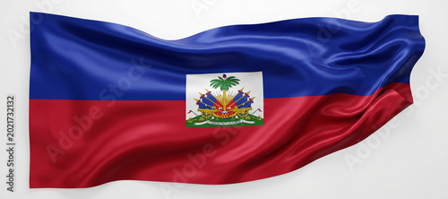 Haiti National Flag Waving in Wind Republic of Haiti Caribbean Country Symbol 