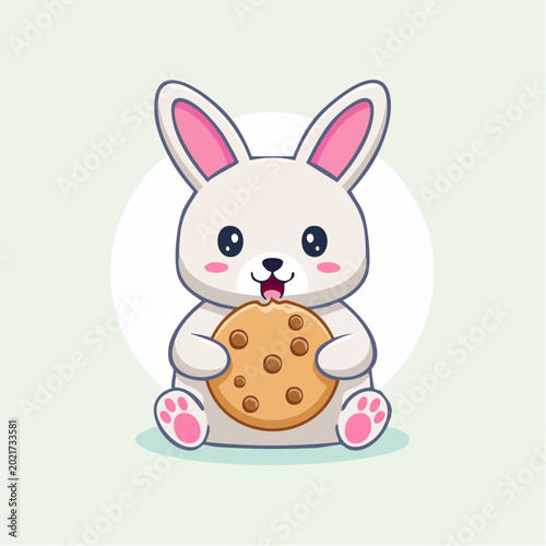 Cute cartoon bunny eating a cookie