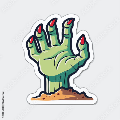 Green Zombie Hand Emerging from Ground with Red Fingernails