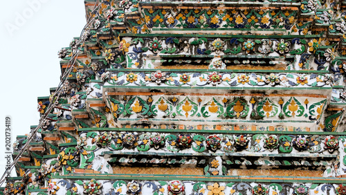 Photos Intricate Floral Ceramic Tile Decorations on a Tiered Temple Spire at Wat Pho