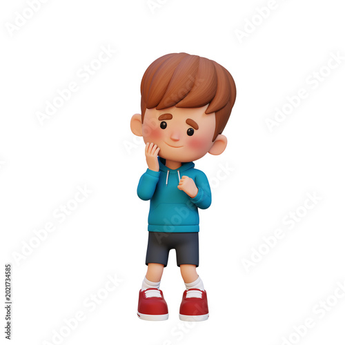 Foto 3D Cartoon Boy shy expression introvert behavior and soft emotion concept