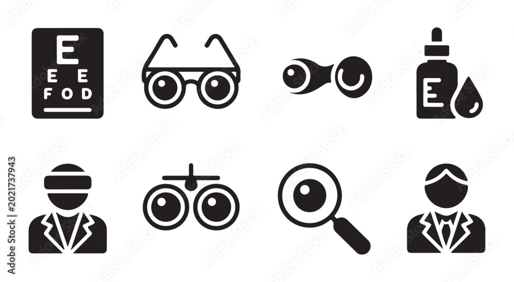 Fototapeta premium Medical eye care and ophthalmology related icon vector set.