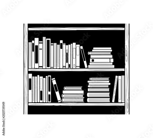 Minimalist Black and White Bookshelf with Stacked Books