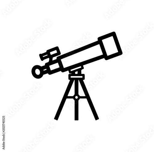 Black Bold Telescope on Tripod - Minimalist Astronomy Illustration