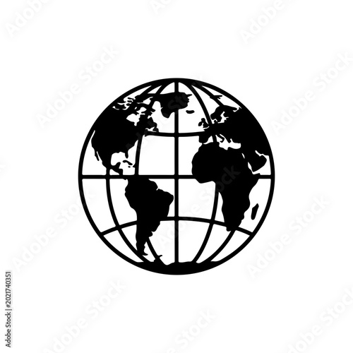 Bold Black Globe with Meridian Lines - Minimalist Vector Design