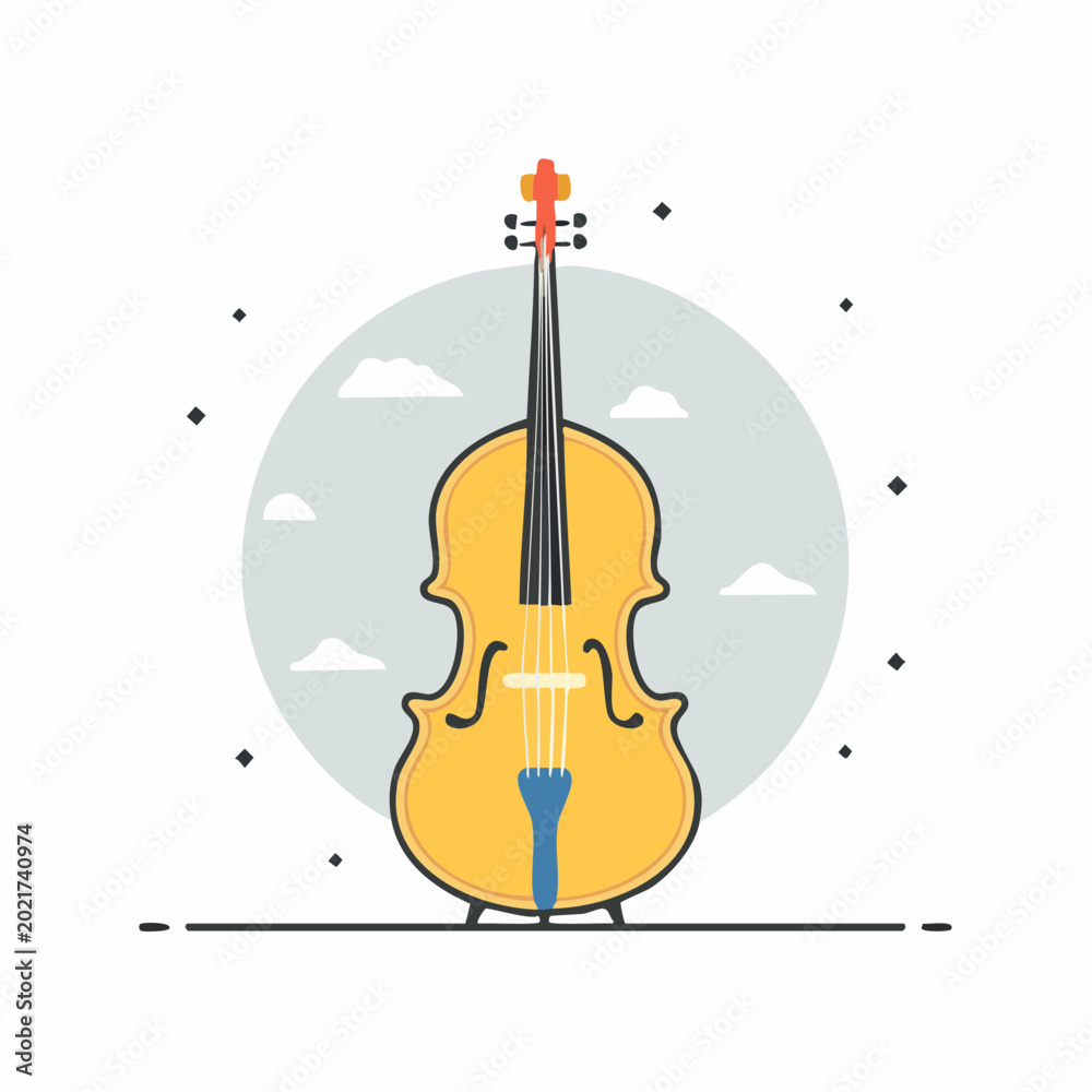 Fototapeta premium Illustration of a Cello with Clouds and Stars