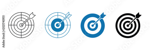 Obraz na plátne Target and goal abstract darts icon vector illustration with four unique thin li