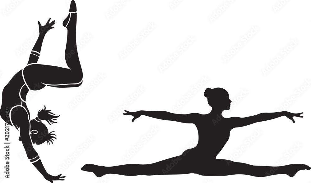 Fototapeta premium Gymnast silhouette on white background.