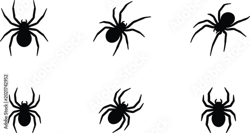 Foto Black spider silhouette collection showing various poses and angles for arachnid