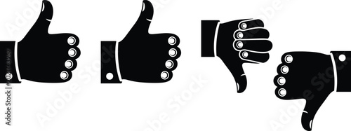 Fényképezés Black silhouette icons of hands with cuffs showing thumbs up approval and thumbs