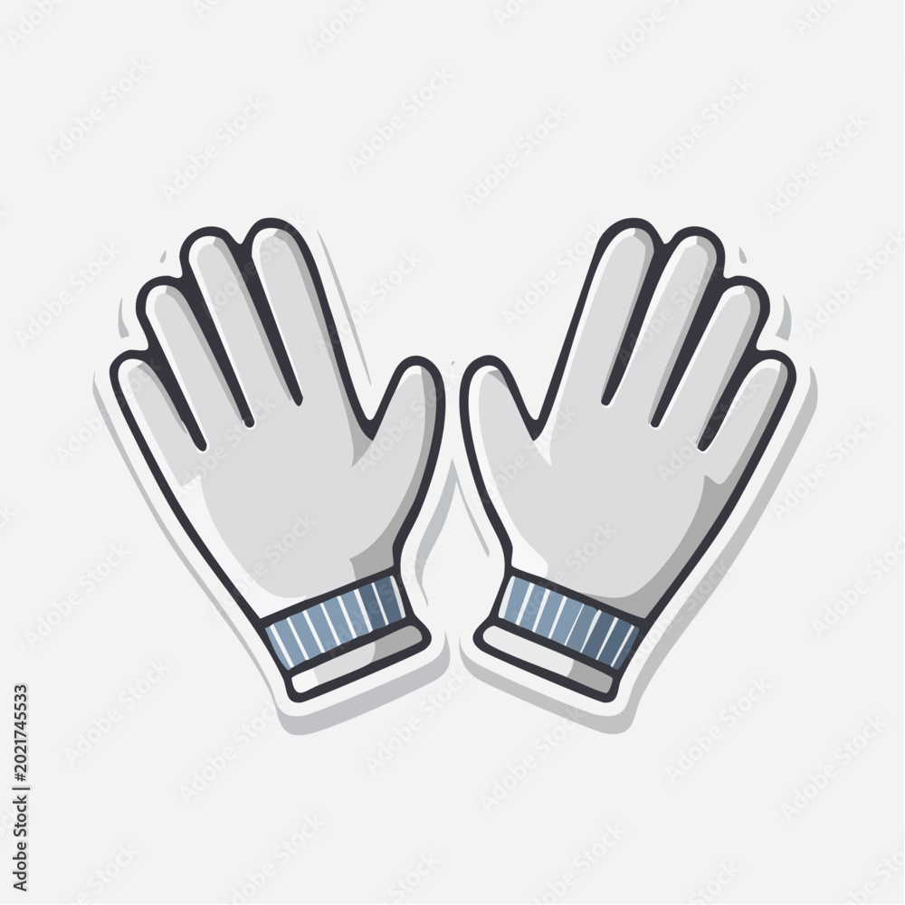 Obraz premium Pair of cartoon-style white gloves with blue cuffs