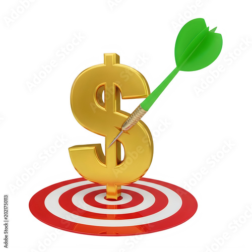 Dollar sign hit by dart with green target