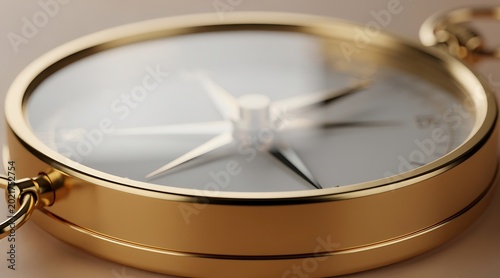 Close-up of a golden compass, showing direction and navigation, perfect for travel and exploration.