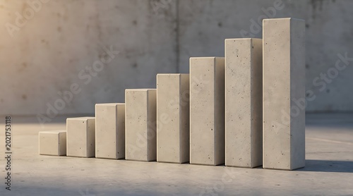 Rising Bar Chart - Visual Representation of Growth and Progress on Concrete Surface.