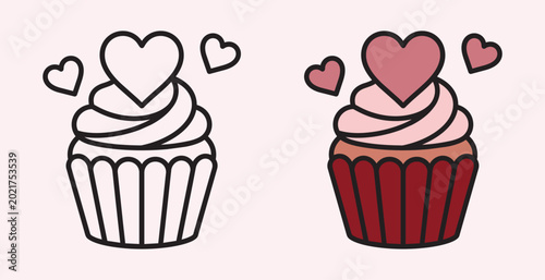 Foto Sweet cupcake with heart topper dessert vector illustration bundle containing ou