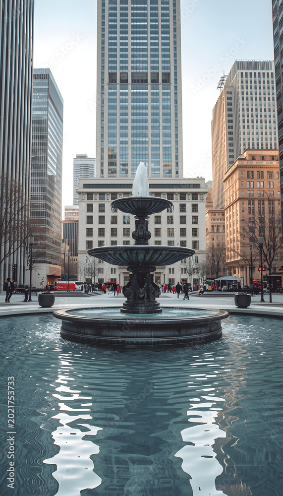 Obraz premium ornamental water fountain in the middle of urbanized city plaza