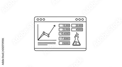 Data Analysis and Research Icon: Graph, Table, and Flask