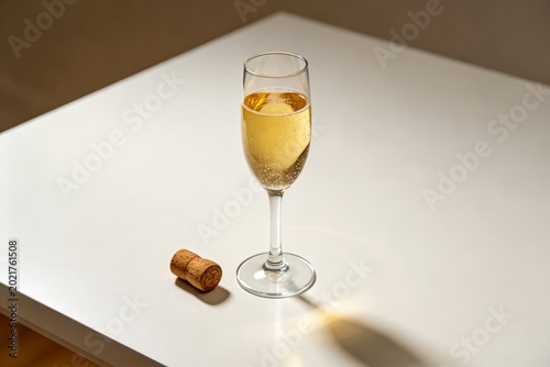 Glass of champagne with cork