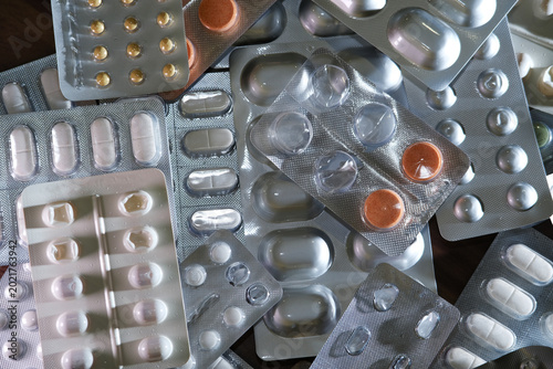 Close up of medicine and supplement as background