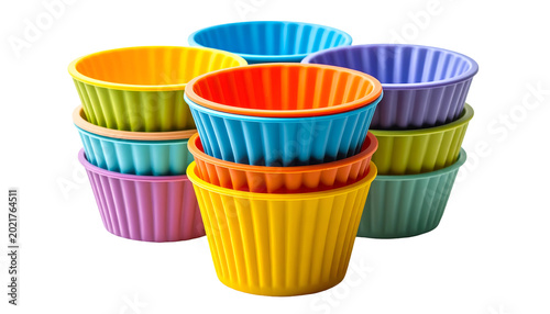 Colorful Silicone Muffin Cups Baking Supplies Group Isolated