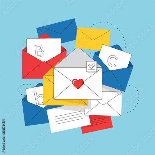 A colorful illustration of assorted envelopes
