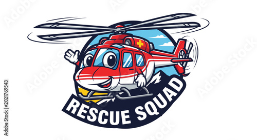 Rescue helicopter cartoon character smiling.