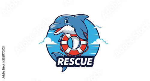 Dolphin Holding Rescue Lifebuoy Closeup.
