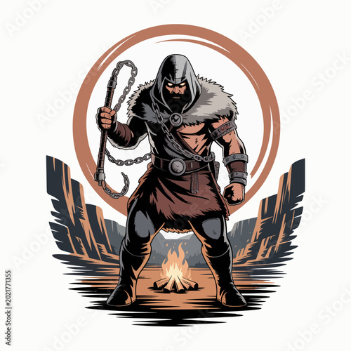 Foto Fantasy warrior with whip standing strong.