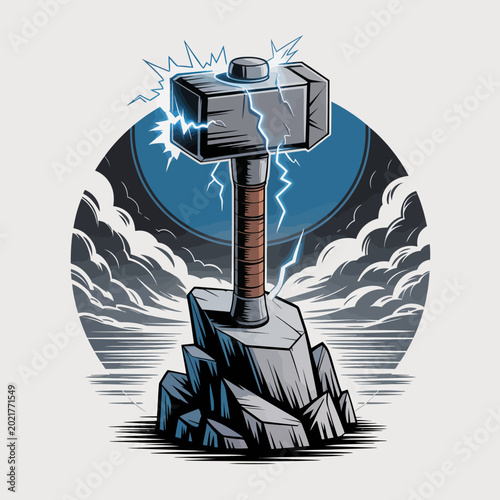 Schilderij op canvas Thors Hammer Mjolnir with Lightning Bolts.