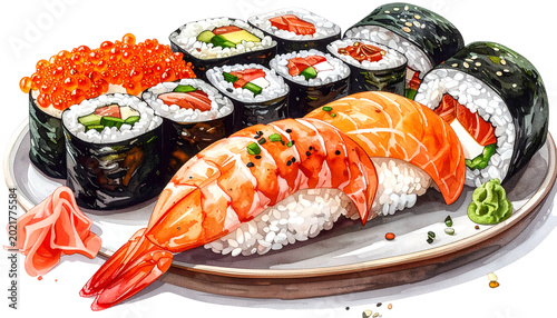 Delicious Sushi Platter with Salmon Nigiri Shrimp and Rolls