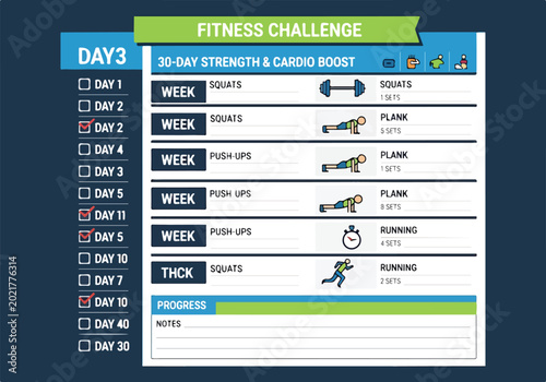Fotografía A fitness chart template for a 30-day strength and cardio challenge