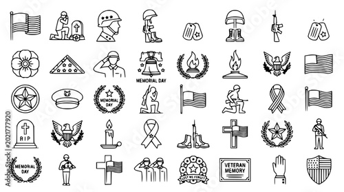 Cuadro en lienzo Memorial Day Icons: Military Symbols, Flags, Soldiers, Tributes & Remembrance