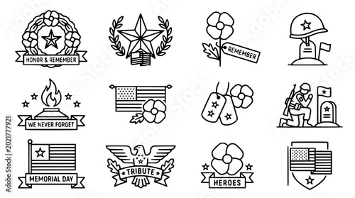 Canvas Print Patriotic US Symbols: Memorial Day, Veterans, Remembrance, Military Icons