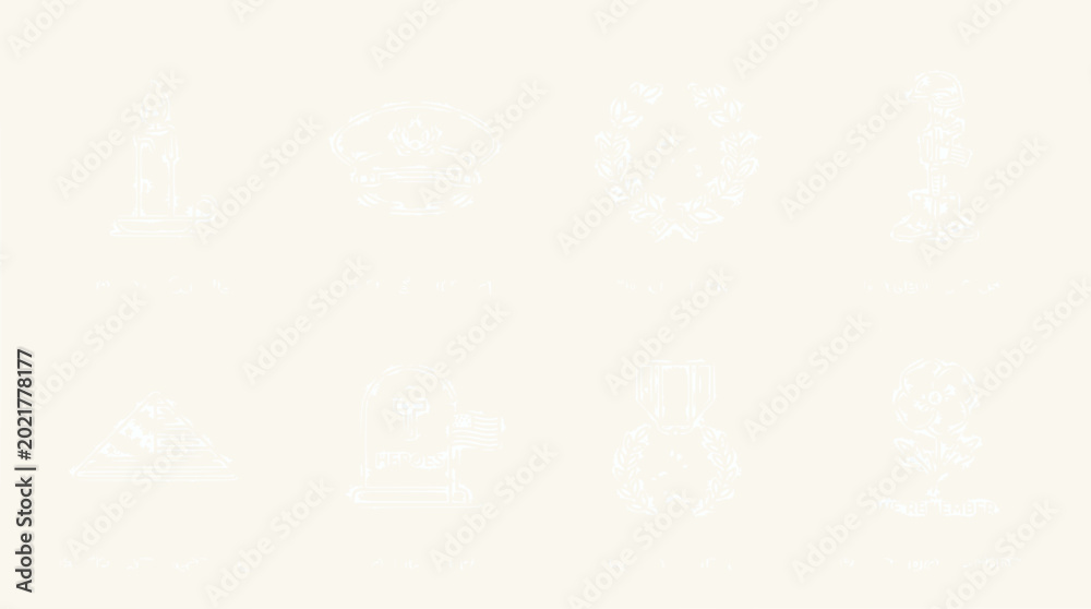 Fototapeta premium Abstract geometric patterns with floral elements, white on cream background, minimalist design