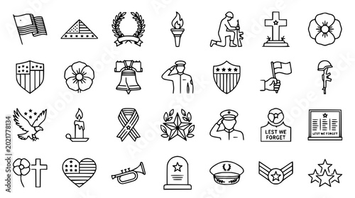 Canvastavla USA patriotic icons collection: flag, eagle, poppy, wreath, soldier, tombstone,