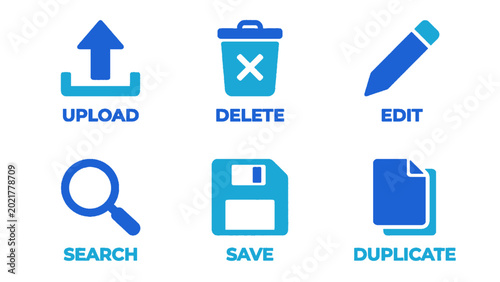 Tableau sur toile Simple blue file operation icons for archive, search, save, and editing functions