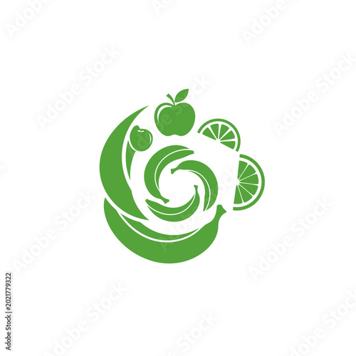 Green fruit and vegetable logo design with circular elements