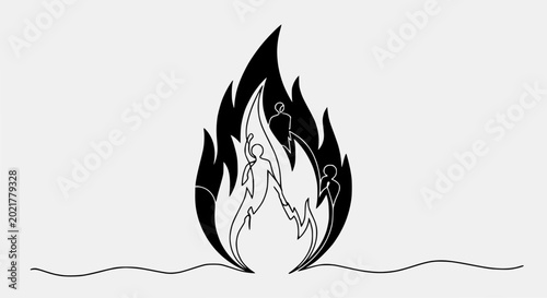 Foto Abstract Flames Silhouette with Figures - Concept of Passion, Danger, and Transf