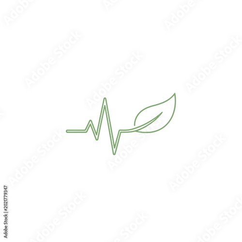 Green heartbeat line with leaf symbolizing nature's health