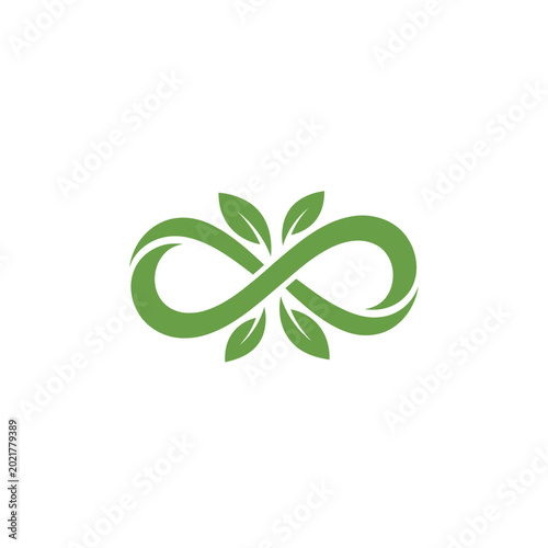 Green infinity symbol with leaves representing growth