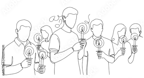 Fotografie Group Holding Candles in Continuous Line Art Style