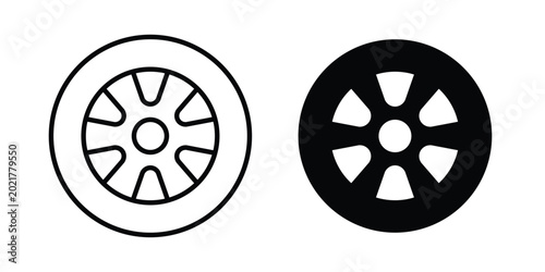 Car wheel icon outlined. Black clipart icons set