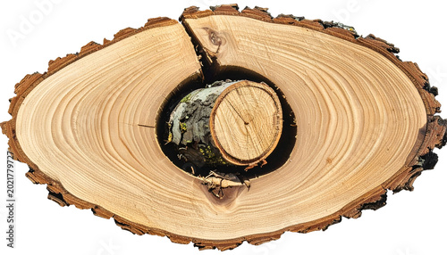 Cross Section Of A Thick Oak Tree With A Smaller Log Inside