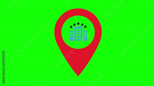 Luxury Hotel Location Pin Icon Animation on Green Screen Background