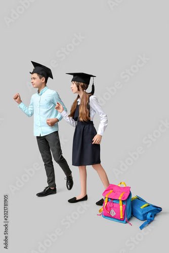 Schoolchildren with backpac...
